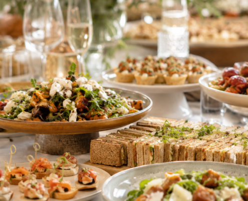 Catered buffet with sandwiches, canapés, salads and sharing dishes for an event